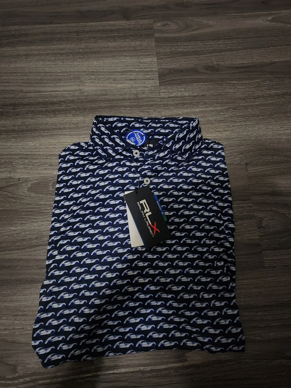 Ralph Lauren Navy Polo with White Pattern